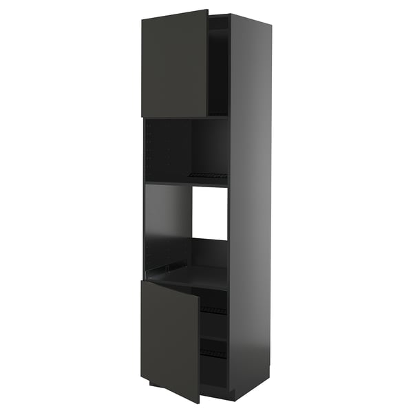 Armoire de cuisine METOD noire, design moderne, haute avec étagères réglables.