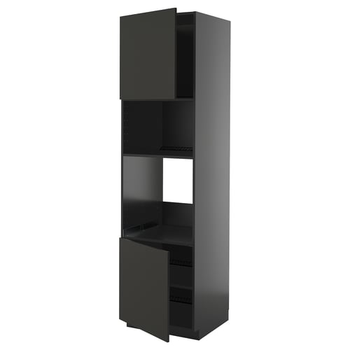 Armoire de cuisine METOD noire, design moderne, haute avec étagères réglables.