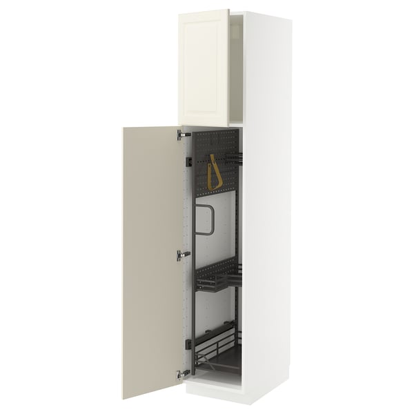 Armoire METOD biseautée blanc cassé avec organisateurs coulissants.