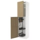 Armoire METOD blanche avec portes en chêne, ouverte avec organisateurs coulissants, à charnières.