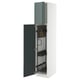 Armoire METOD blanche ouverte avec des portes vert foncé avec un intérieur organisé.