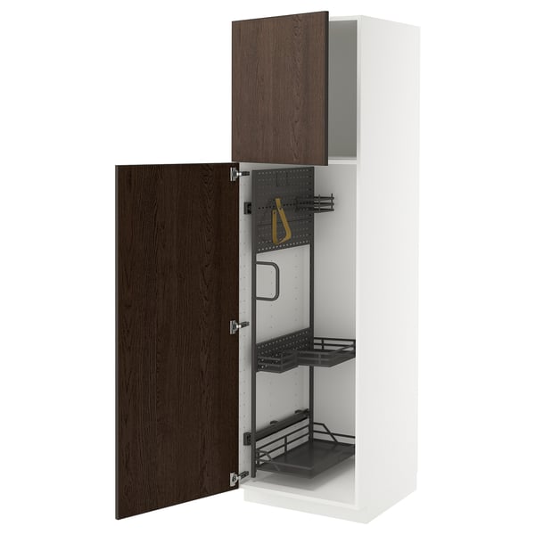 Ikea METOD, armoire en chêne sinarp brun foncé avec organisateurs coulissants.