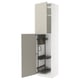 Armoire METOD blanche avec portes beiges, ouvertes, étagères intérieures en acier.