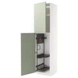 Armoire de rangement verte étroite METOD avec deux étagères, porte ouverte