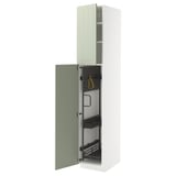 Armoire de cuisine METOD en vert avec organisateurs coulissants, cadre blanc, forme carrée.