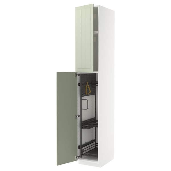Armoire de cuisine haute METOD avec portes en stensund vert, blanche, moderne, organisée, 18 mm d’épaisseur.