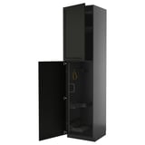 Armoire de cuisine METOD noire avec portes biseautées, charnières en acier, étagères intérieures et organisateurs coulissants.