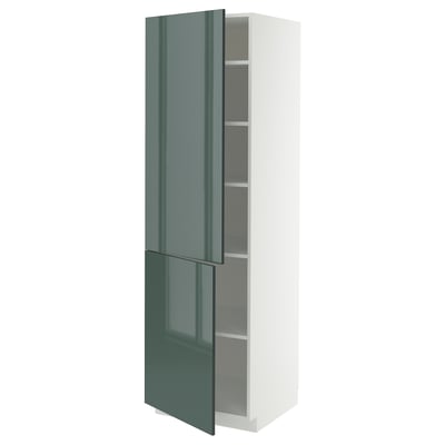 Armoire haute moderne METOD avec porte brillante gris-vert et cadre blanc.