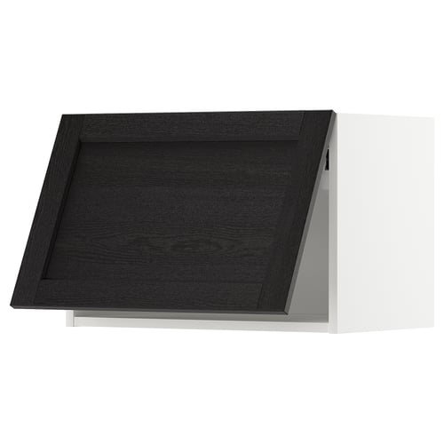 Armoire de cuisine teintée noire avec bords biseautés, élégante et moderne.