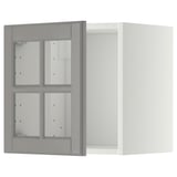 Cette image montre une armoire murale METOD grise avec des portes en verre et des bords biseautés, de forme rectangulaire et de design moderne.