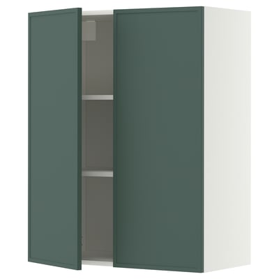 METOD Élément mural tablettes/2portes, blanc/Aspudden gris-vert foncé, 80x100 cm