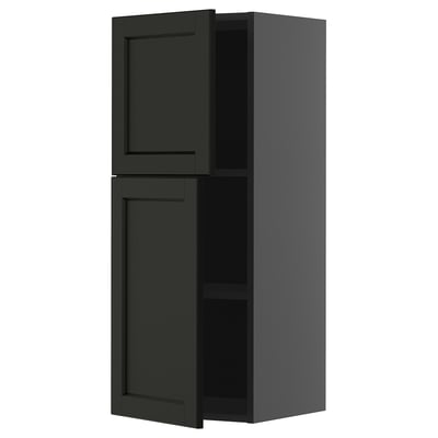 Armoire de cuisine METOD grise, porte ouverte, étagère réglable.