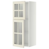 Armoire de cuisine METOD avec portes en verre blanc cassé, bords biseautés, étagères réglables.