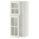 Armoire de cuisine METOD avec portes en verre blanc cassé, bords biseautés, étagères réglables.