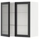 Armoire de cuisine noire moderne avec portes en verre dépoli et intérieur blanc, design rectangulaire et élégant.