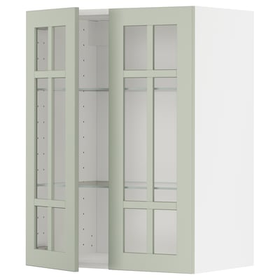 Armoire de cuisine METOD verte avec portes vitrées et étagères réglables.