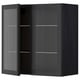 Armoire noire moderne avec portes verticales en verre cannelé, cadre en métal et poignées intégrées.