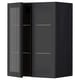 Option : Armoire de cuisine METOD noire moderne avec portes en verre cannelé et cadre en métal élégant.