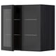 Armoire de cuisine noire moderne avec portes verticales en verre roseau. Forme carrée avec étagère réglable à l’intérieur.