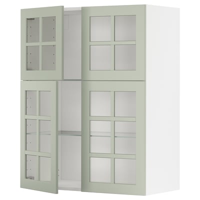Cuisine METOD avec portes en verre vert stensund, design moderne, construction robuste, étagères réglables.