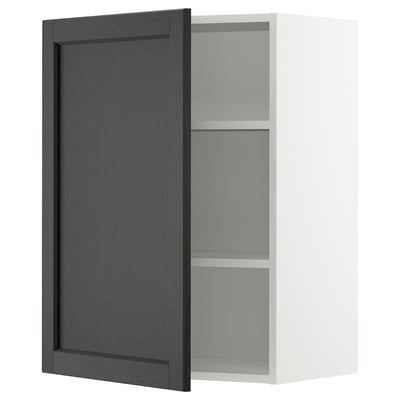 Armoire de cuisine METOD, noir, porte en bois, intérieur blanc, 2 étagères, rectangulaire.