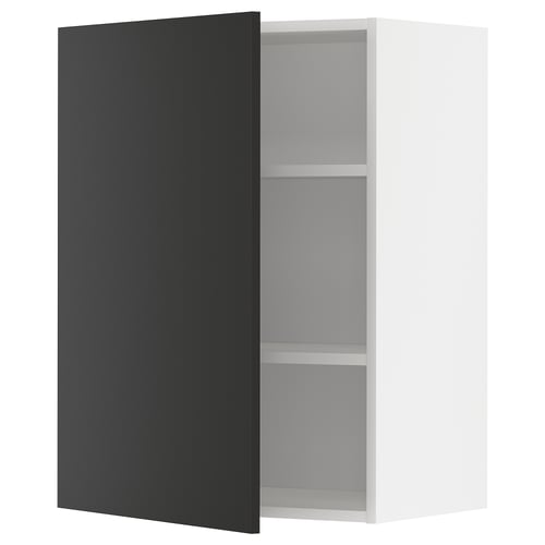Armoire de cuisine noire et blanche avec deux étagères, design moderne.