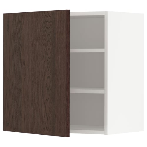 Armoire de cuisine moderne en chêne brun foncé avec étagère réglable, porte latérale droite.