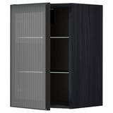Armoire murale noire moderne avec porte en verre texturé et cadre en métal élégant.