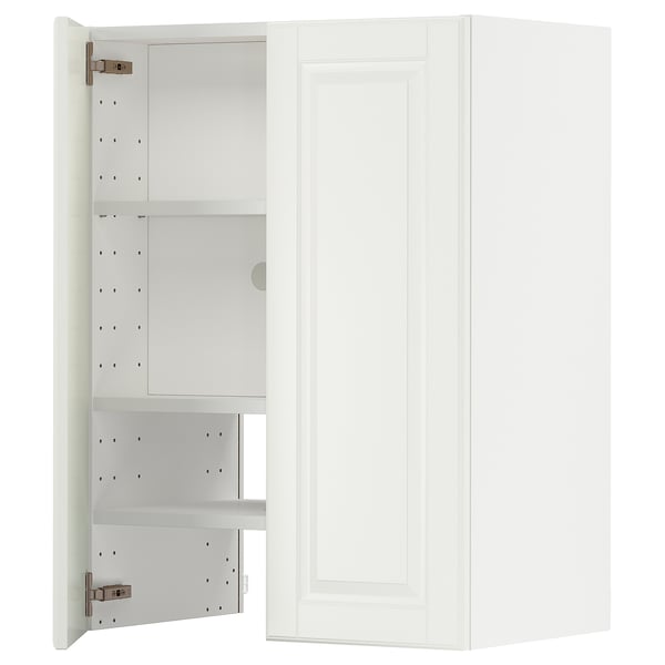 Armoire de cuisine murale blanche, série METOD, avec étagères réglables et portes blanc cassé.