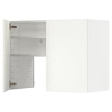 Armoire ouverte blanche de la ligne ikea METOD, avec étagères réglables et charnières métalliques.