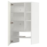 Une armoire de cuisine ikea METOD blanche. Il dispose de plusieurs étagères et d’un design réglable.
