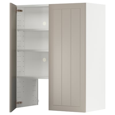 Une armoire de cuisine ikea METOD beige avec un design de style shaker et des étagères réglables.