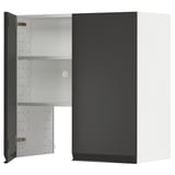 Armoire moderne en noir et blanc avec étagères réglables, design élégant, charnières métalliques.