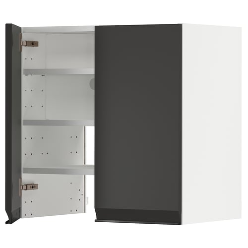 Armoire moderne en noir et blanc avec étagères réglables. Finition élégante et mate, charnières en métal, forme rectangulaire.
