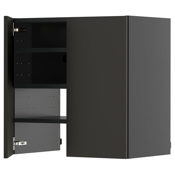Meuble de cuisine METOD noir mat moderne. Design élégant et carré avec étagères réglables.