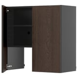 Armoire de cuisine moderne noire et brune avec finition en grain de bois foncé et deux étagères réglables.