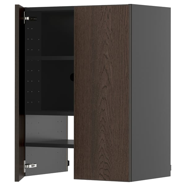 Armoire de cuisine METOD brun foncé avec étagère réglable et charnières en nickel