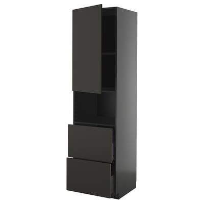 Armoire de cuisine noire moderne au design élégant, y compris les portes et les tiroirs.