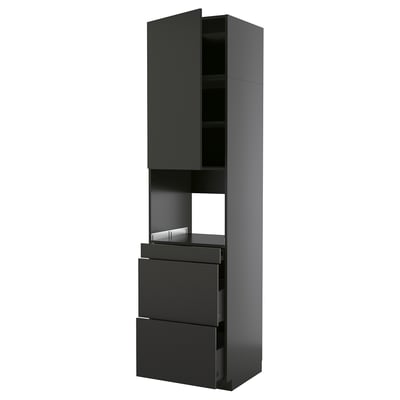 METOD / KNIVSHULT Armoire micro-ondes av porte/3 tir, noir-gris/Nickebo anthracite mat, 60x60x240 cm