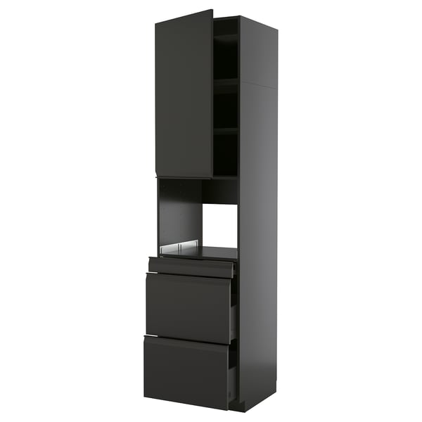 METOD / KNIVSHULT Armoire micro-ondes av porte/3 tir, noir-gris/Upplöv anthracite mat, 60x60x240 cm