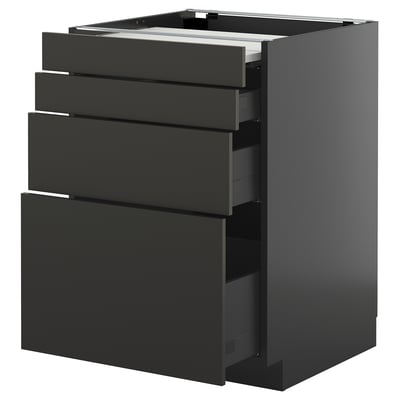 Meuble de cuisine moderne noir METOD avec quatre tiroirs coulissants lisses.