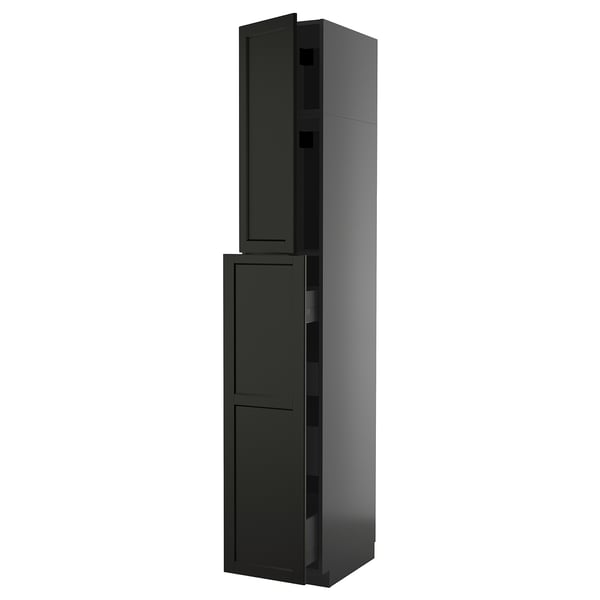 Une armoire de cuisine ikea METOD noire au design traditionnel, avec des bords biseautés et une construction robuste.