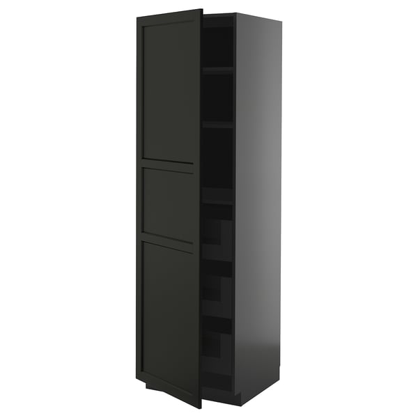 Armoire haute noire du système de cuisine ikea METOD, design élégant avec étagères réglables.