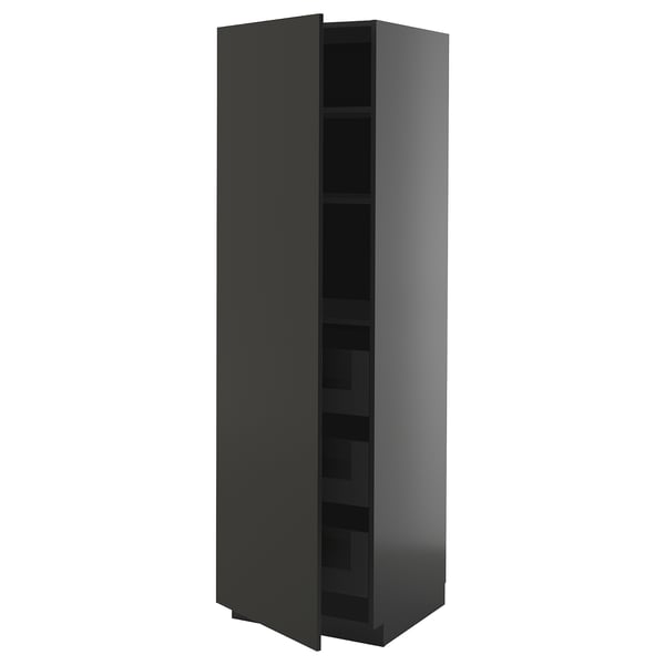 Cette image montre une armoire de cuisine METOD noire avec un design moderne et une seule porte.