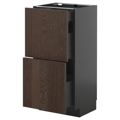 Armoire de cuisine METOD, en bois de sinarp brun foncé, carrée, avec trois tiroirs.