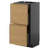Armoire de cuisine moderne, gris foncé et bois de chêne, meuble à deux tiroirs.