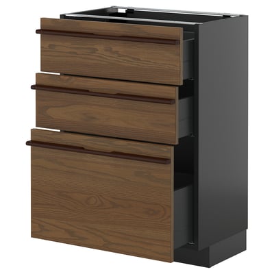 Armoire de cuisine METOD avec tiroirs en bois brun foncé et base grise.
