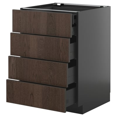 Meuble de cuisine Ikea METOD marron foncé avec 4 tiroirs en bois.