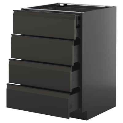 Armoire de cuisine moderne METOD noire avec quatre tiroirs à glissement doux.