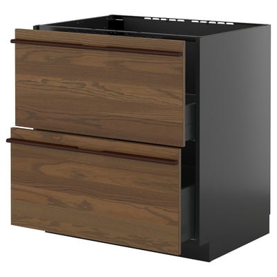 Armoire de cuisine moderne en bois avec deux tiroirs, finition brun foncé.